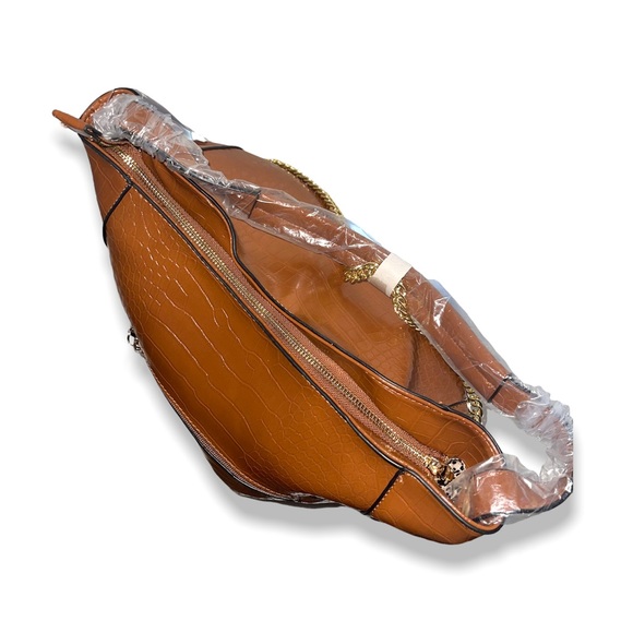 New MFK Collection By Mia K - Oday Hobo Vegan Leather Light Brown With Chain Bag - Picture 7 of 15